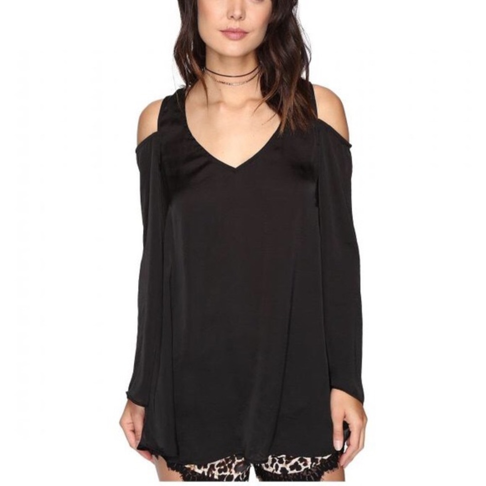 🆕 SMYM Shoulder Boo Tunic, Black Silky Satin - XS